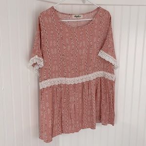 Cute 🥰 Baby Doll Short Sleeve Floral Blouse 👚 with Lace Details NWOT